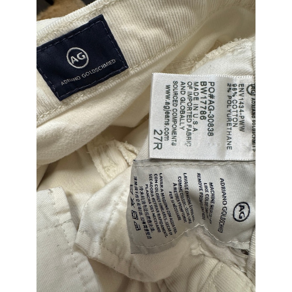 AG Jeans 27 The Prima Mid Rise Cigarette Corduroy Pants Off White Ivory PWW - Picture 5 of 5